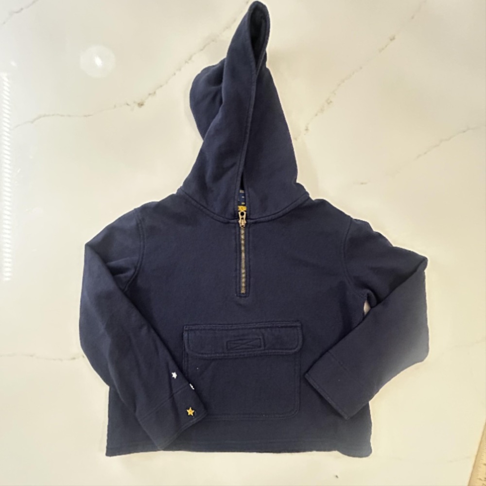 Polo Ralph Lauren Hoodie Girls Medium 8-10 Blue Fleece 1/2 Zip Logo Star Cuff